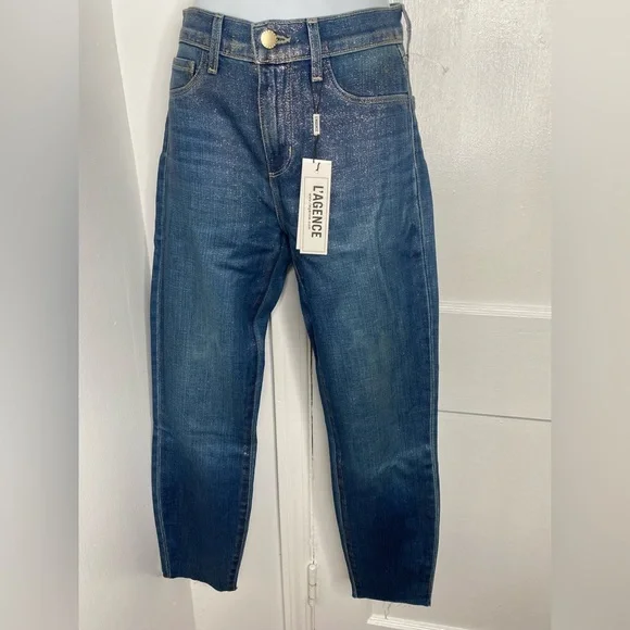L'AGENCE El Matador french slim metallic crop skinny jeans Fremont gold size 23